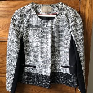 Banana Republic Black & White Tweed Contrast-Panel Blazer